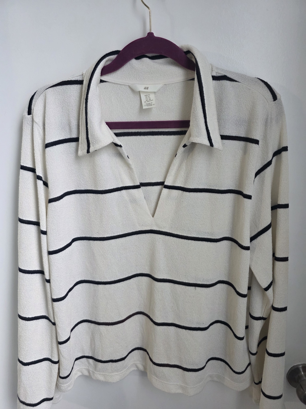 H&M Cream Knit Polo with Black Stripe Accents XL